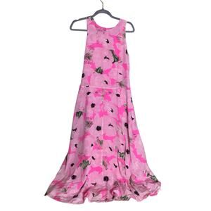 French Connection Women 100% Silk Floral Sleeveless Maxi Dress Sz. 2 Pink EUC